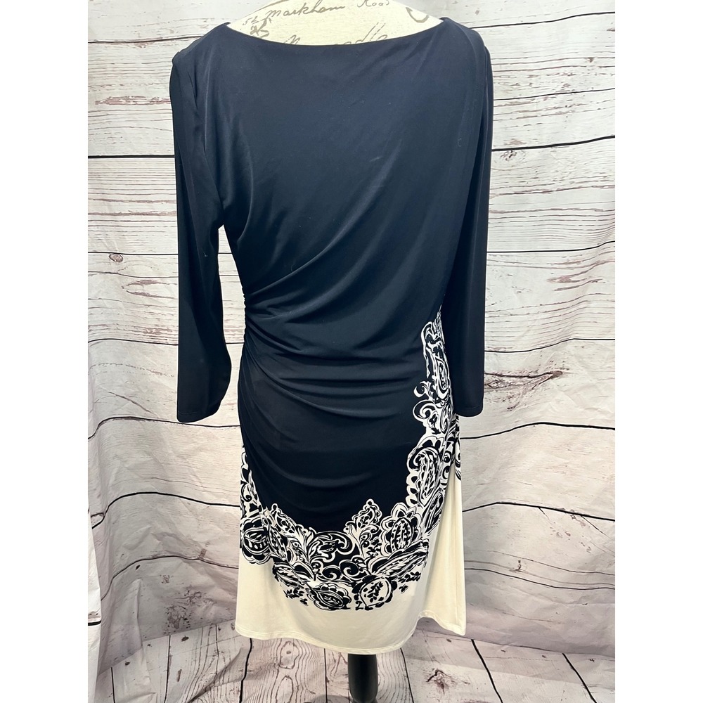 Lauren‎ Ralph Lauren Dress Black White Sheath Party Cocktail Size 14